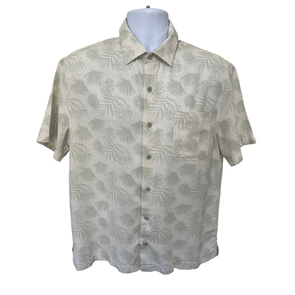Nat Nast Mens Silk Cotton Palm Leaf Print Short Sleeve Shirt Medium‎ Sage Green